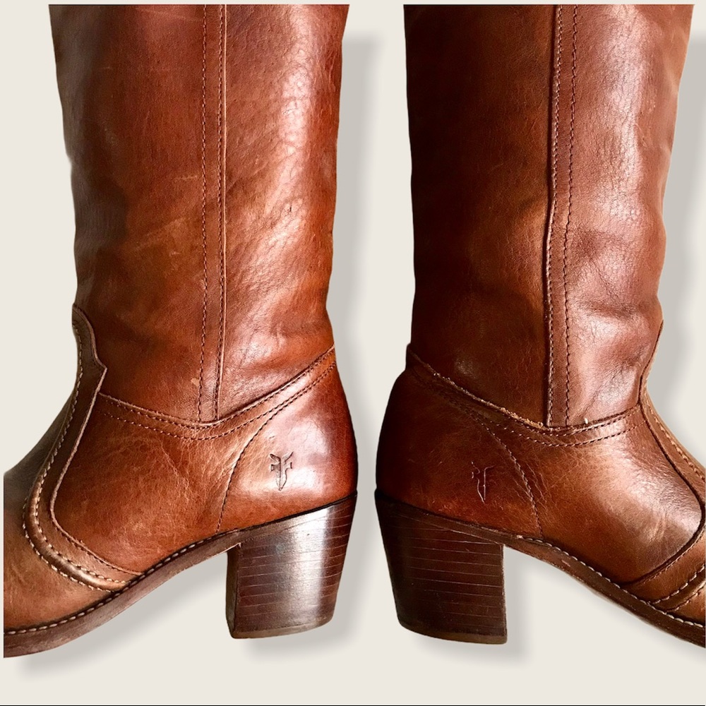 Frye Jane Stitch Leather Heeled Knee High Boots - Picture 15 of 16